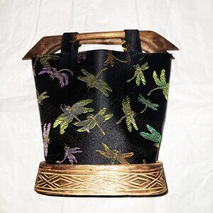 Vintage Silk/Wood Dragonfly Top Handle Purse